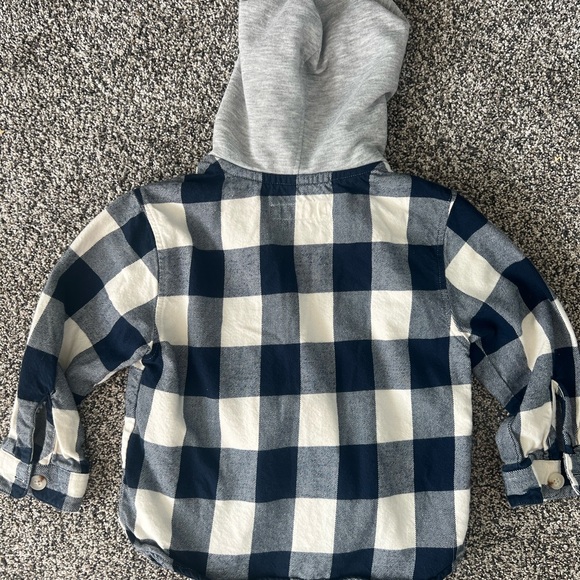 Zara Navy and White Plaid Button-Down Shirt with Hood - Picture 3 of 4